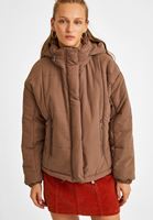 Bayan Kahverengi Kapüşonlu Şişme Mont