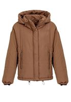 Bayan Kahverengi Kapüşonlu Şişme Mont