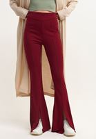 Bayan Bordo Cut-Out Detaylı Flare Pantolon