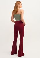 Bayan Bordo Cut-Out Detaylı Flare Pantolon