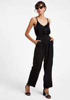 Bayan Siyah Pile Detaylı Bol Pantolon