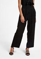 Bayan Siyah Pile Detaylı Bol Pantolon