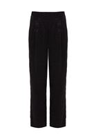 Bayan Siyah Pile Detaylı Bol Pantolon