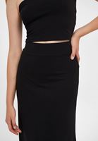 Bayan Siyah Midi Boy Volanlı Etek