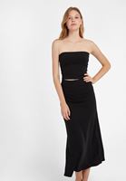 Bayan Siyah Midi Boy Volanlı Etek