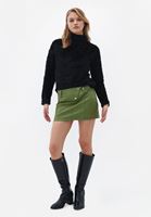 Bayan Siyah Boğazlı Tüy Detaylı Triko