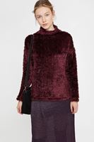 Bayan Bordo Boğazlı Tüy Detaylı Triko