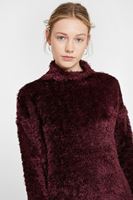 Bayan Bordo Boğazlı Tüy Detaylı Triko