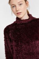 Bayan Bordo Boğazlı Tüy Detaylı Triko