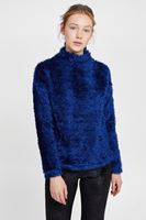 Bayan Lacivert Boğazlı Tüy Detaylı Triko