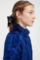 Bayan Lacivert Boğazlı Tüy Detaylı Triko