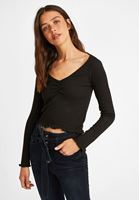 Bayan Siyah Yaka Detaylı Kısa Bluz