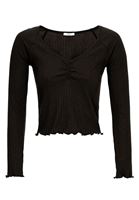 Bayan Siyah Yaka Detaylı Kısa Bluz