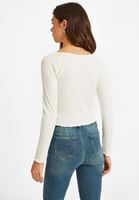 Bayan Krem Yaka Detaylı Kısa Bluz