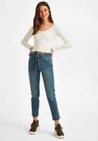 Bayan Krem Yaka Detaylı Kısa Bluz