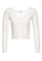 Bayan Krem Yaka Detaylı Kısa Bluz