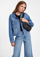 Bayan Mavi Crop Denim Ceket