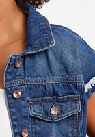 Bayan Mavi Kolsuz Denim Ceket