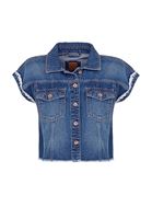 Bayan Mavi Kolsuz Denim Ceket