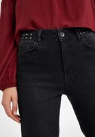 Bayan Siyah Zımba Detaylı Denim Pantolon