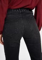 Bayan Siyah Zımba Detaylı Denim Pantolon