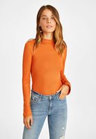 Bayan Turuncu Kolu Yırtmaç Detaylı Bluz
