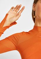 Bayan Turuncu Kolu Yırtmaç Detaylı Bluz