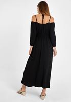 Bayan Siyah Omuz Detaylı Uzun Elbise