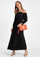 Bayan Siyah Omuz Detaylı Uzun Elbise