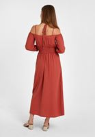 Bayan Kiremit Omuz Detaylı Uzun Elbise