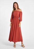 Bayan Kiremit Omuz Detaylı Uzun Elbise