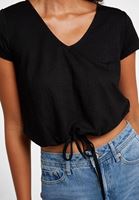 Bayan Siyah Bağlama Detaylı V Yaka Tişört