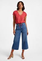 Bayan Kırmızı Bağlama Detaylı V Yaka Tişört