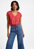 Bayan Kırmızı Bağlama Detaylı V Yaka Tişört