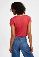 Bayan Kırmızı Bağlama Detaylı V Yaka Tişört