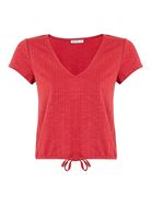 Bayan Kırmızı Bağlama Detaylı V Yaka Tişört