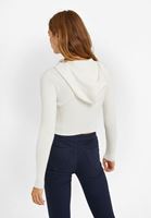 Bayan Krem Fermuar Detaylı  Kapüşonlu Hırka