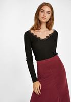 Bayan Siyah Dantel Detaylı V Yaka Kazak