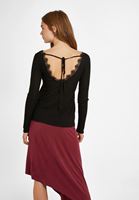 Bayan Siyah Dantel Detaylı V Yaka Kazak