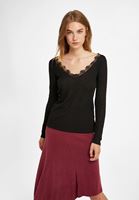 Bayan Siyah Dantel Detaylı V Yaka Kazak