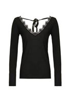 Bayan Siyah Dantel Detaylı V Yaka Kazak