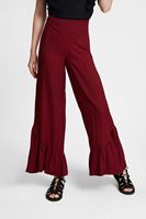 Bayan Bordo Fırfır Detaylı Bol Pantolon