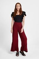 Bayan Bordo Fırfır Detaylı Bol Pantolon