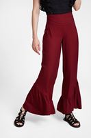 Bayan Bordo Fırfır Detaylı Bol Pantolon