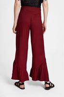 Bayan Bordo Fırfır Detaylı Bol Pantolon