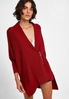 Bayan Kiremit Fermuar Detaylı Asimetrik Hırka