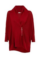 Bayan Kiremit Fermuar Detaylı Asimetrik Hırka