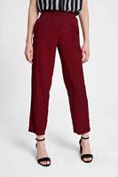 Bayan Bordo Beli Lastik Detaylı Cepli Bol Pantolon