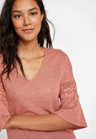 Bayan Pembe V Yaka Kolları Dantel Detaylı Bluz