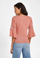 Bayan Pembe V Yaka Kolları Dantel Detaylı Bluz